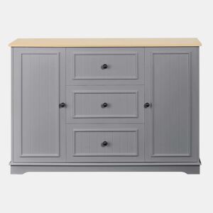 Aparador moderno de 126 cm - 3 gavetas e portas tipo frigorífico, elegante para a sala de jantar, sala de estar e hall de entrada - Cinza