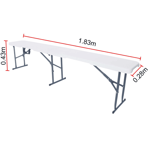 Banco dobrável Foldy - 183 x 28 x 43 cm - Branco