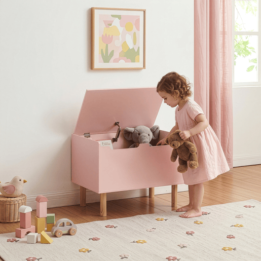 Caixa de brinquedos Virer com tampa 60x40x45 cm cor-de-rosa en.casa