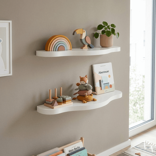 Conjunto de prateleiras de parede para crianças 2 peças Sirlstalo 57x19x3 cm Branco en.casa