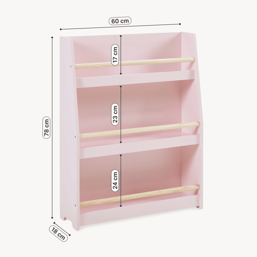 Estante de livros para crianças Virer com 3 níveis 78 x 60 x 18 cm Rosa