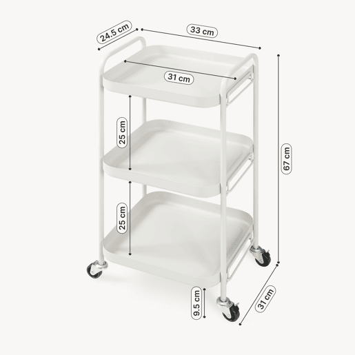 Carrinho de servir Kelevn 3 níveis aço 67x33x31 cm Cinzento en.casa