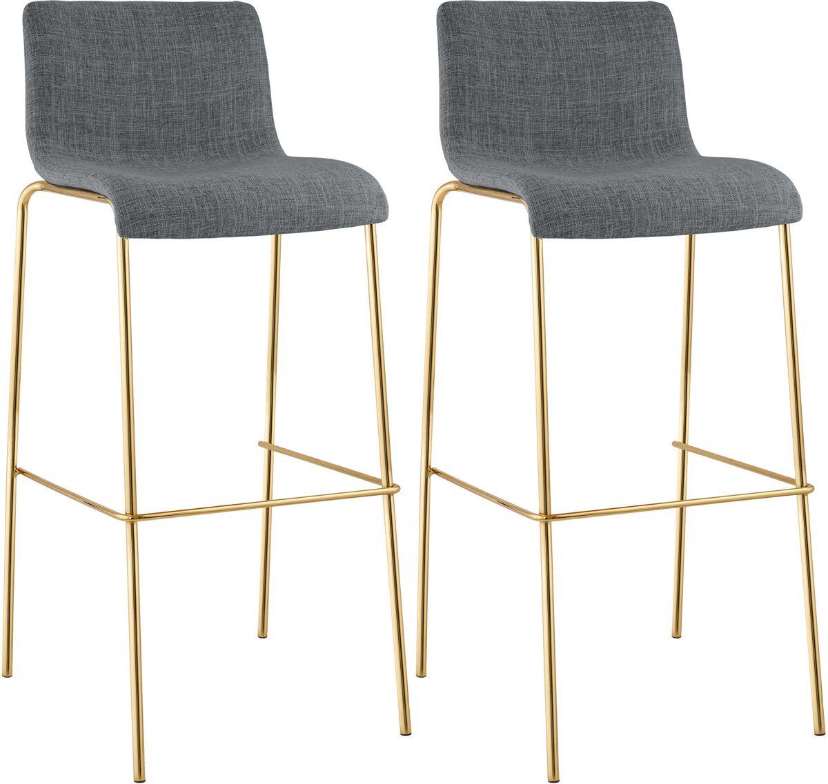 Set de 2 taburetes de bar hover de tela con estructura de cuatro patas dorada gris claro 48x43x100 cm