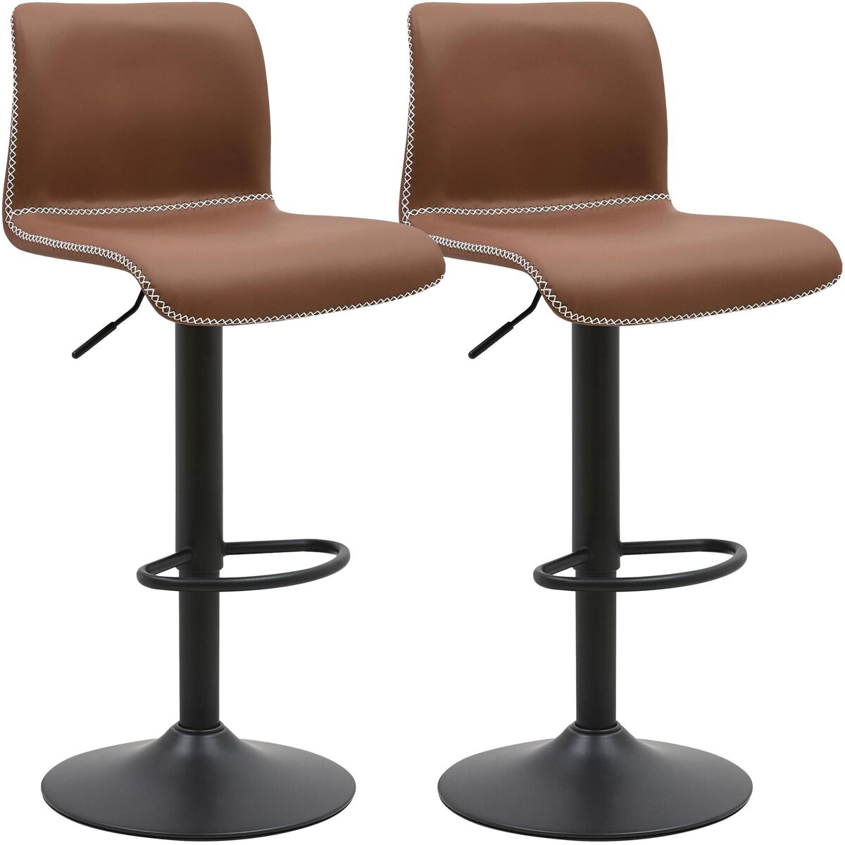 Set de 2 taburetes de bar henchy de cuero sintético simil cuero marrón 47x41x85 cm