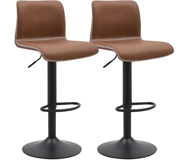 Set de 2 taburetes de bar henchy de cuero sintético simil cuero marrón 47x41x85 cm