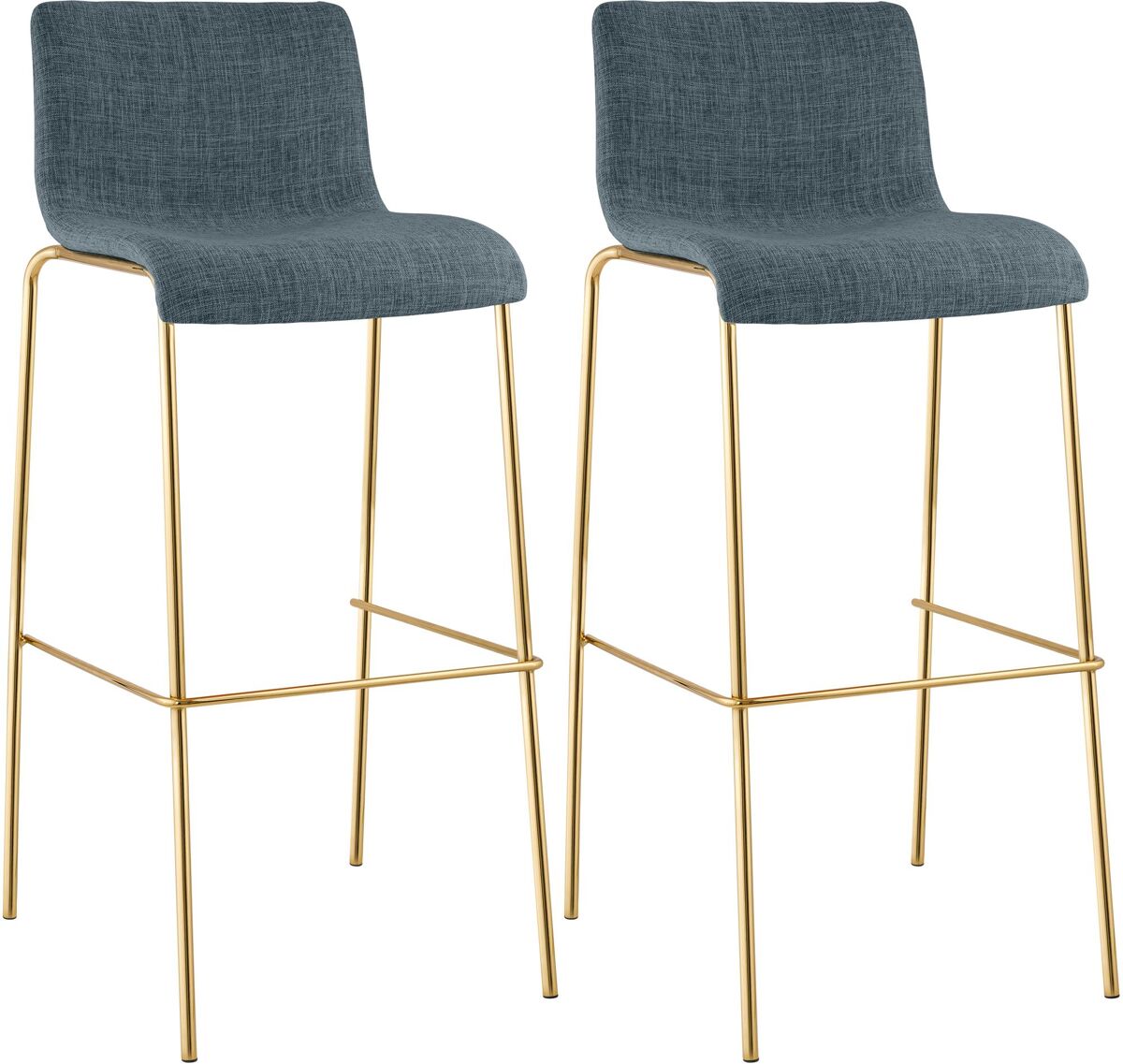 Set de 2 taburetes de bar hover de tela con estructura de cuatro patas dorada azul 48x43x100 cm