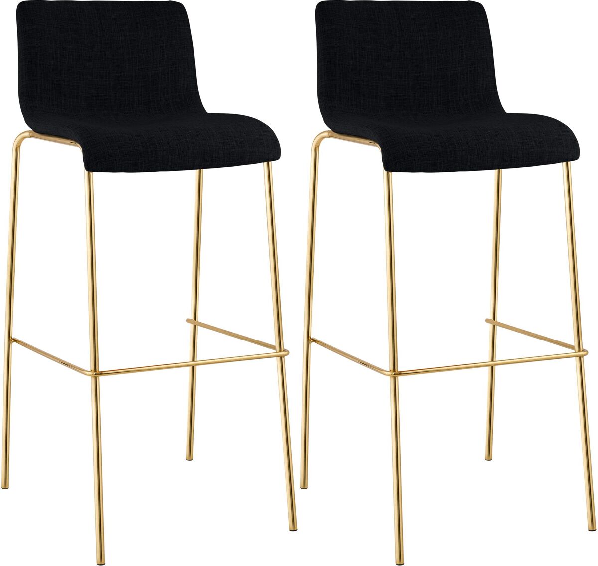 Set de 2 taburetes de bar hover de tela con estructura de cuatro patas dorada negro 48x43x100 cm