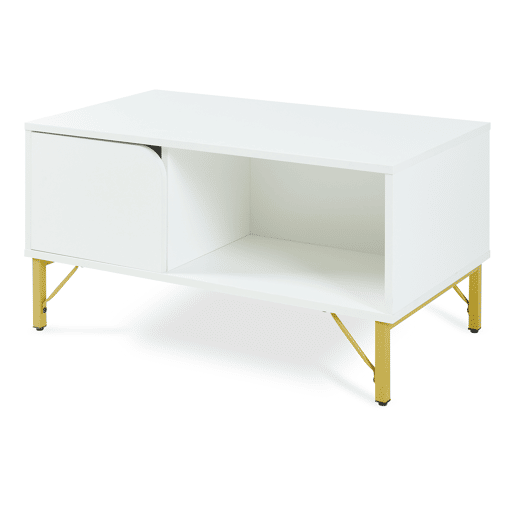 Mesa de centro Reyri com porta 80x45x42 cm Brancadourada en.casa