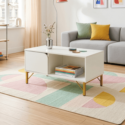 Mesa de centro Reyri com porta 80x45x42 cm Brancadourada en.casa