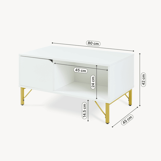 Mesa de centro Reyri com porta 80x45x42 cm Brancadourada en.casa