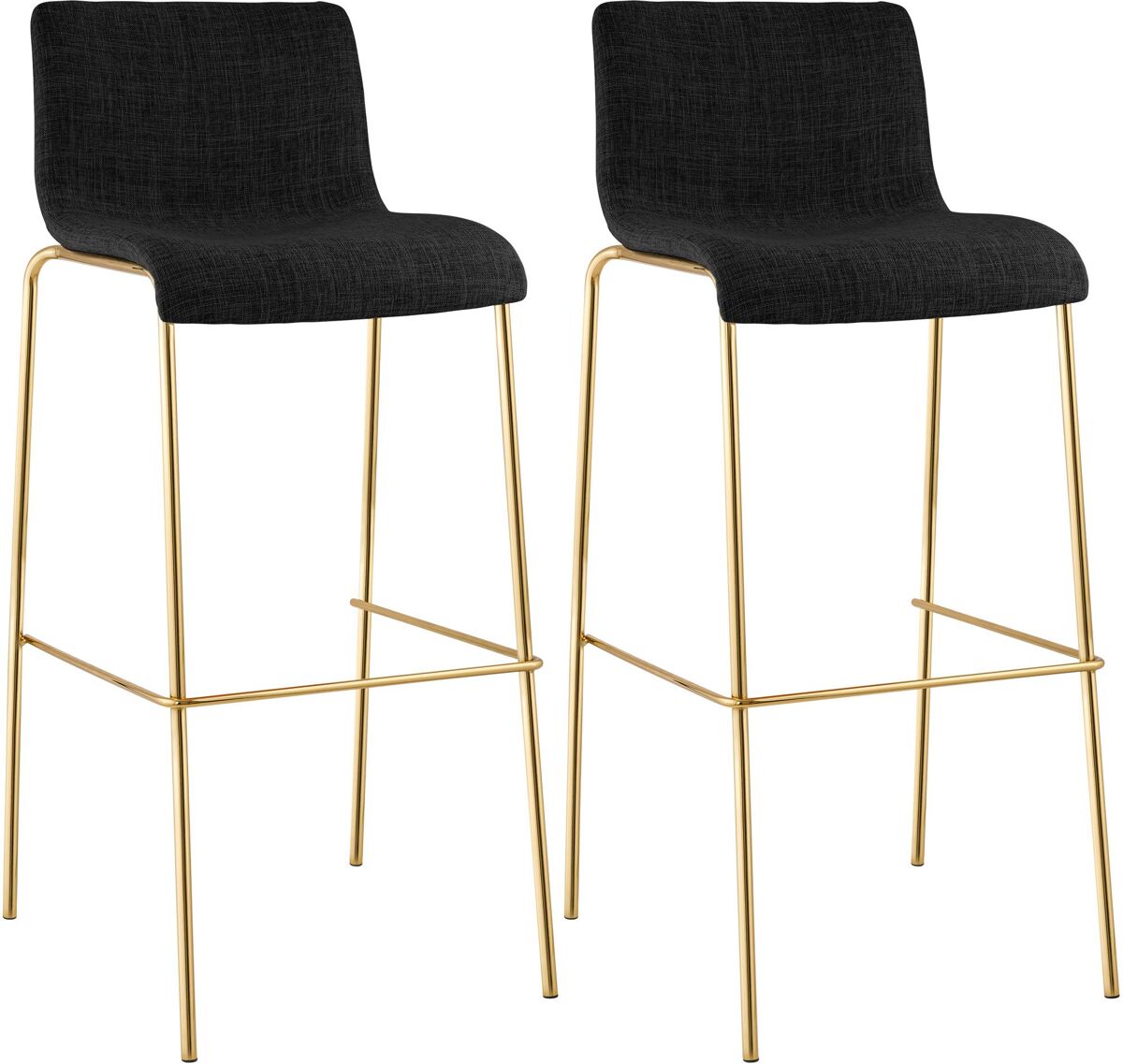 Set de 2 taburetes de bar hover de tela con estructura de cuatro patas dorada gris oscuro 48x43x100 cm