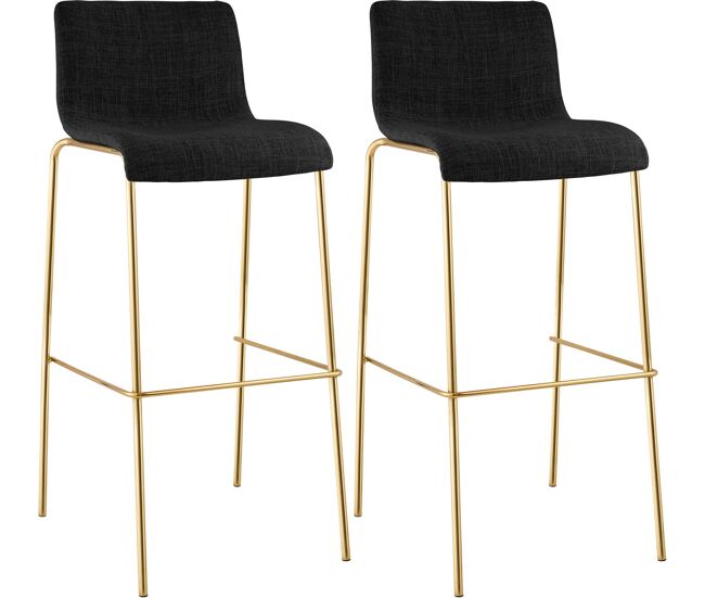 Set de 2 taburetes de bar hover de tela con estructura de cuatro patas dorada gris oscuro 48x43x100 cm