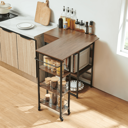 Prateleira de cozinha extensível Kirhuskyna 130x40x85 cm aspeto nogueirapreto en.casa