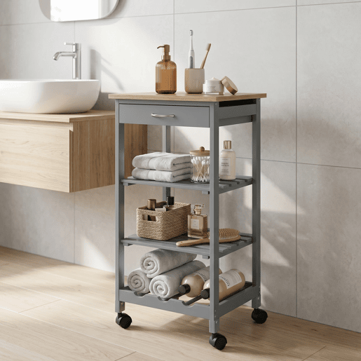 Carrinho de serviço Biel 3 prateleiras 1 gaveta 76x37x37 cm Cinzento escuro  Madeira en.casa
