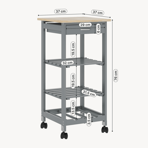 Carrinho de serviço Biel 3 prateleiras 1 gaveta 76x37x37 cm Cinzento escuro  Madeira en.casa