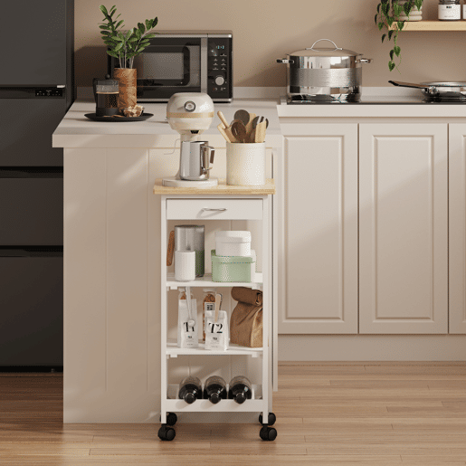 Carrinho de serviço Biel 3 prateleiras 1 gaveta 76x37x37 cm Branco  Madeira en.casa