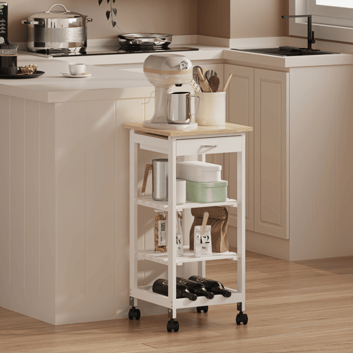 Carrinho de serviço Biel 3 prateleiras 1 gaveta 76x37x37 cm Branco  Madeira en.casa