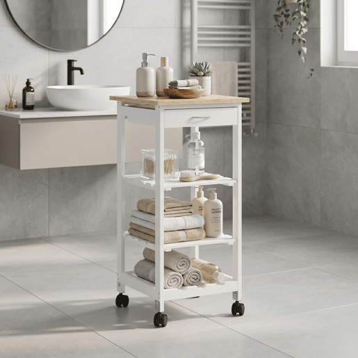 Carrinho de serviço Biel 3 prateleiras 1 gaveta 76x37x37 cm Branco  Madeira en.casa