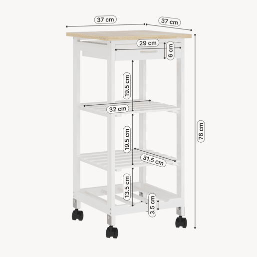 Carrinho de serviço Biel 3 prateleiras 1 gaveta 76x37x37 cm Branco  Madeira en.casa