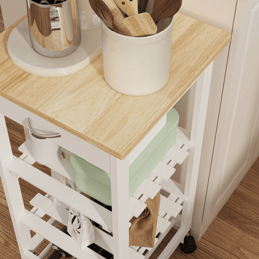 Carrinho de serviço Biel 3 prateleiras 1 gaveta 76x37x37 cm Branco  Madeira en.casa