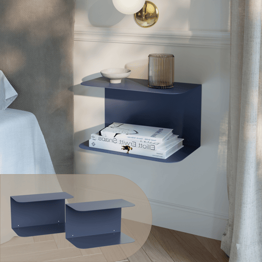 Conjunto de 2 mesas de cabeceira de parede Notodden aço 40x23x23 cm Azul en.casa