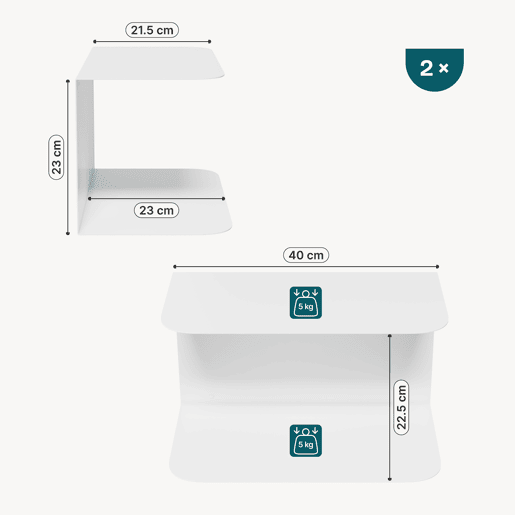 Conjunto de 2 mesas de cabeceira de parede Notodden aço 40x23x23 cm Branco en.casa