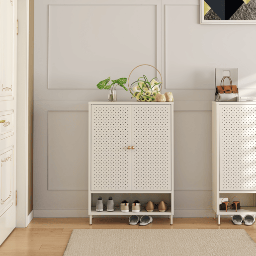 Sapateira Coleraine 2 portas e compartimento aço 115x80x35cm branco creme en.casa