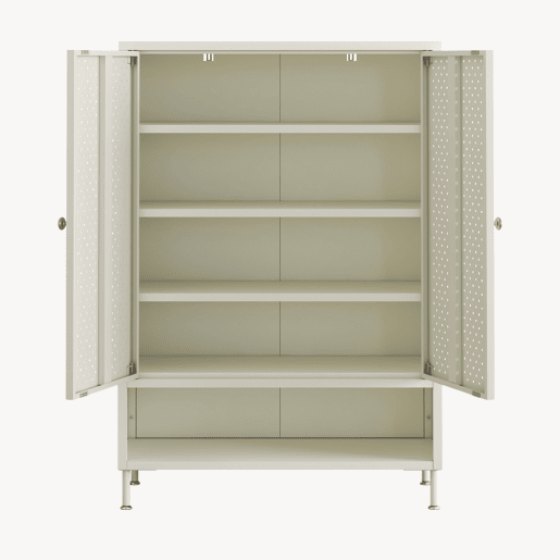 Sapateira Coleraine 2 portas e compartimento aço 115x80x35cm branco creme en.casa