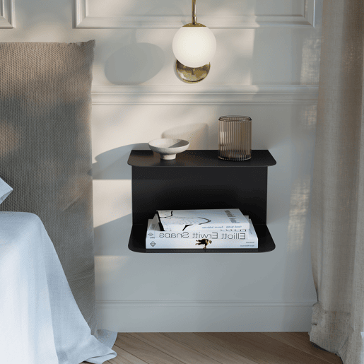 Mesa de cabeceira de parede Notodden aço 40x23x23 cm preto en.casa