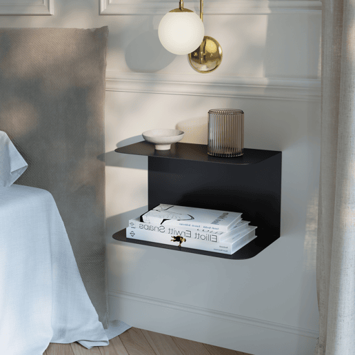 Mesa de cabeceira de parede Notodden aço 40x23x23 cm preto en.casa