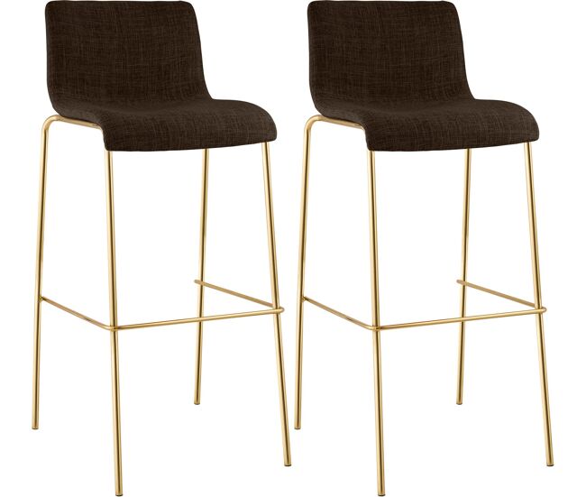 Set de 2 taburetes de bar hover de tela con estructura de cuatro patas dorada marrón 48x43x100 cm