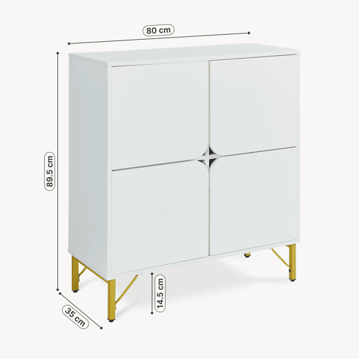 Aparador Reyri 4 portas 90x80x35 cm Brancodourado en.casa