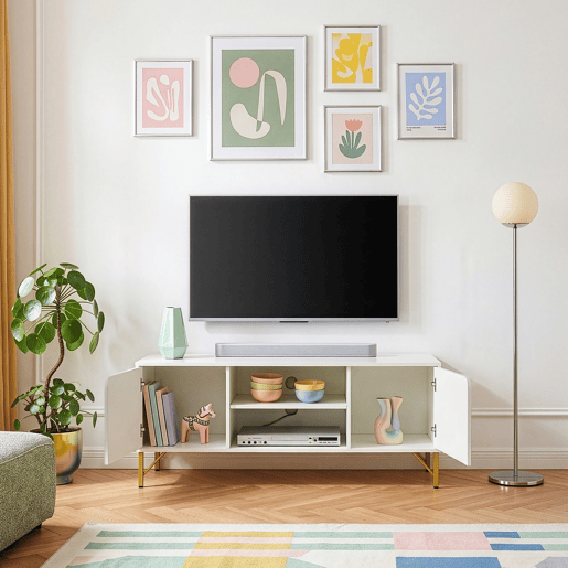 Móvel para televisão Reyri com 2 portas 120x39x52 cm brancodourado en.casa