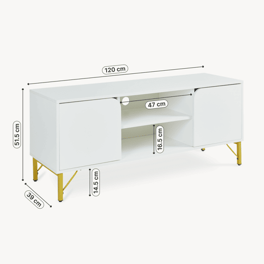 Móvel para televisão Reyri com 2 portas 120x39x52 cm brancodourado en.casa
