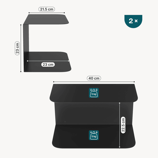 Conjunto de 2 mesas de cabeceira de parede Notodden aço 40x23x23 cm preto en.casa