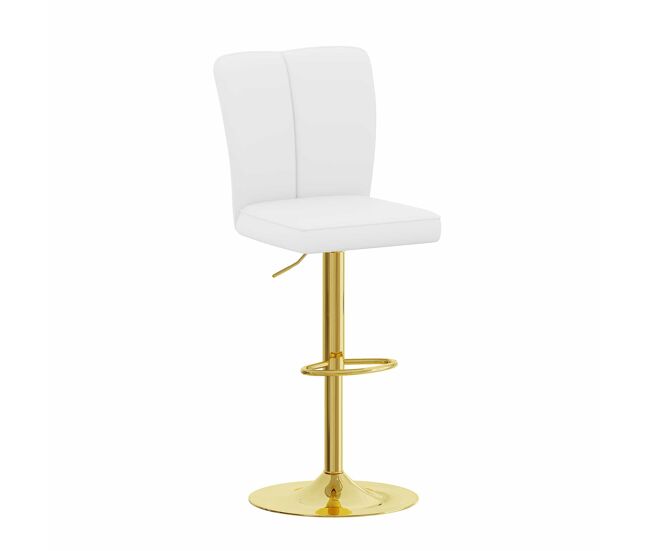 Taburetes de bar ajustables 2 unidades - giratorio 360° - pu cuero resistente al agua - blanco+oro