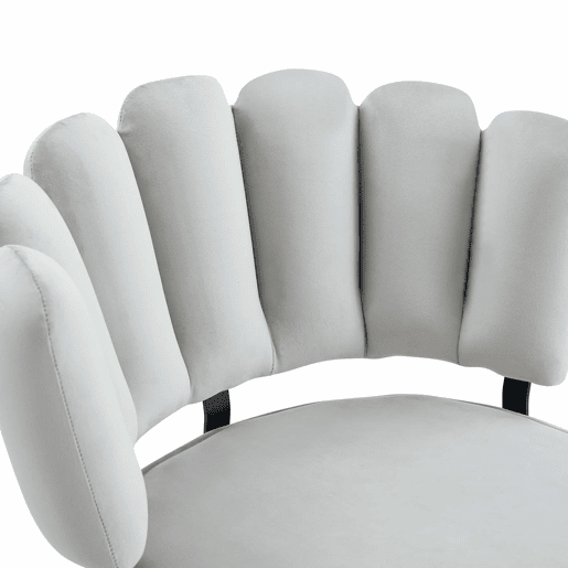 Conjunto de mesa e cadeiras de 60 cm - Mesa redonda em MDF com pernas pretas + 2 cadeiras cinza claro com encosto em forma de pétala e pernas de metal pretas - Cinza claro, nogueira + preto
