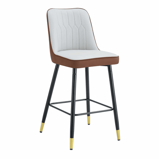 Conjunto de 2 bancos de bar de 100 cm - estofados em pele sintética com apoio para os pés e estrutura metálica - castanho e preto, cinzento claro