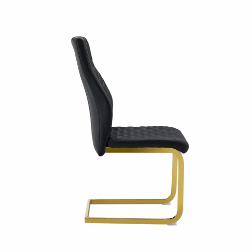 Conjunto de mesa e cadeiras de 60 cm - Mesa em MDF nogueira com pés dourados + 2 cadeiras pretas com padrão em losangos e estrutura dourada - Preto+Dourado, Nogueira