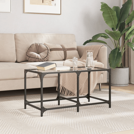 Mesa de Centro, Mesa baixa c topo em vidro transparente 78,5x40x40 cm aço