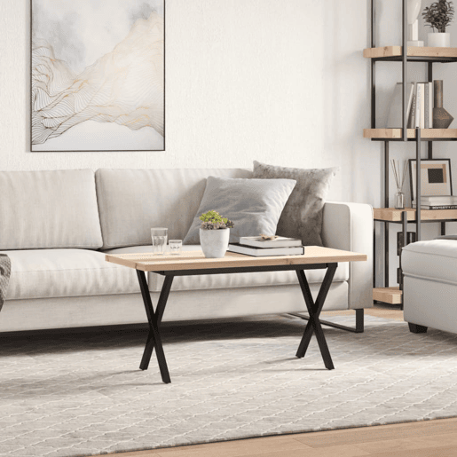 Mesa de Centro, Mesa baixa, estrutura em X 90x40x45,5 cm pinhoaço