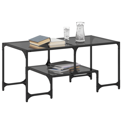 Mesa de Centro, Mesa baixa com topo em vidro preto 98,5x50x45 cm aço
