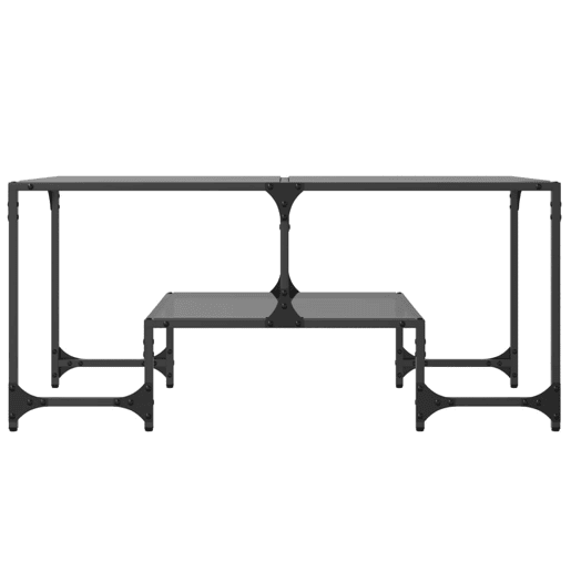 Mesa de Centro, Mesa baixa com topo em vidro preto 98,5x50x45 cm aço