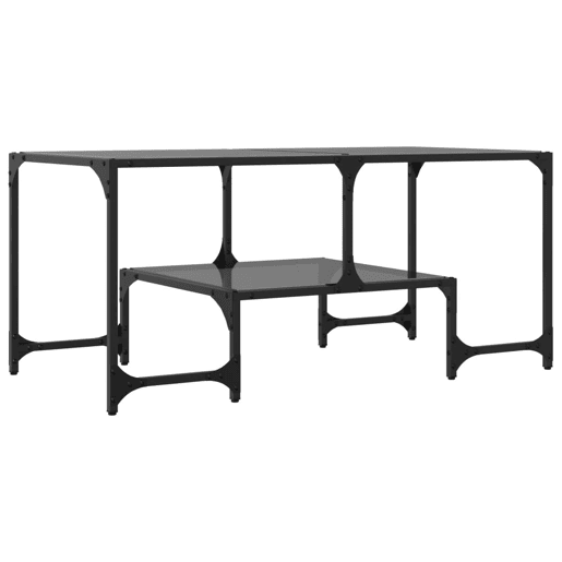 Mesa de Centro, Mesa baixa com topo em vidro preto 98,5x50x45 cm aço