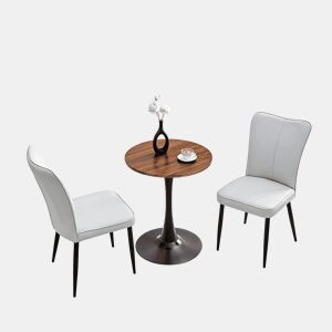 Conjunto de mesa e cadeiras de 60 cm - Mesa redonda em MDF com 2 cadeiras de jantar em PU - Cinza claro e preto