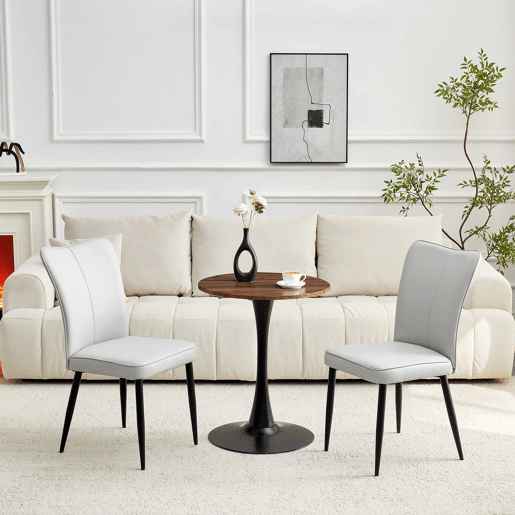 Conjunto de mesa e cadeiras de 60 cm - Mesa redonda em MDF com 2 cadeiras de jantar em PU - Cinza claro e preto