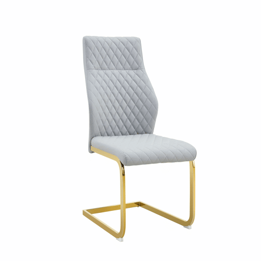 Conjunto de mesa e cadeiras de 60 cm - mesa redonda em MDF com efeito de madeira e base dourada, 2 cadeiras de jantar cinza claro com padrão em losangos e pernas metálicas douradas - dourado, cinza claro, madeira