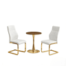 Conjunto de mesa e cadeiras de 60 cm - mesa em MDF com efeito de nogueira, pés dourados + 2 cadeiras brancas com padrão em losangos e estrutura dourada - Nogueira, Branco+Dourado