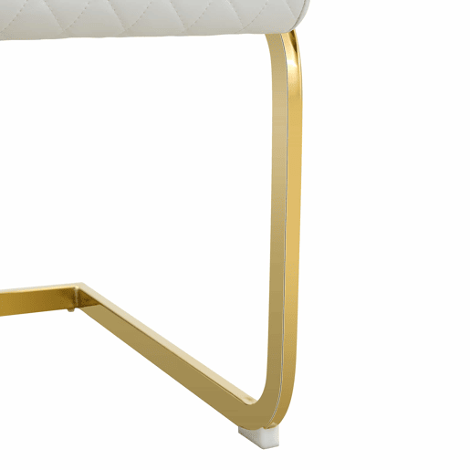 Conjunto de mesa e cadeiras de 60 cm - mesa em MDF com efeito de nogueira, pés dourados + 2 cadeiras brancas com padrão em losangos e estrutura dourada - Nogueira, Branco+Dourado