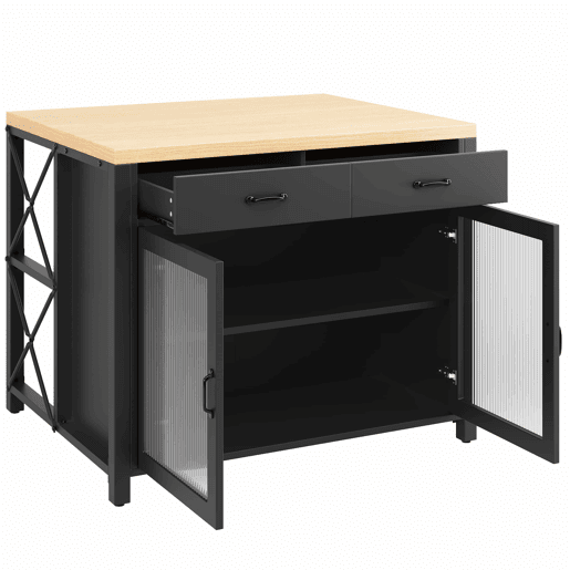 Conjunto de mesa alta de bar com bancos para 4 pessoas - ilha de cozinha com faixa de LED, bancada para cozinha, sala de estar e sala de jantar - preto